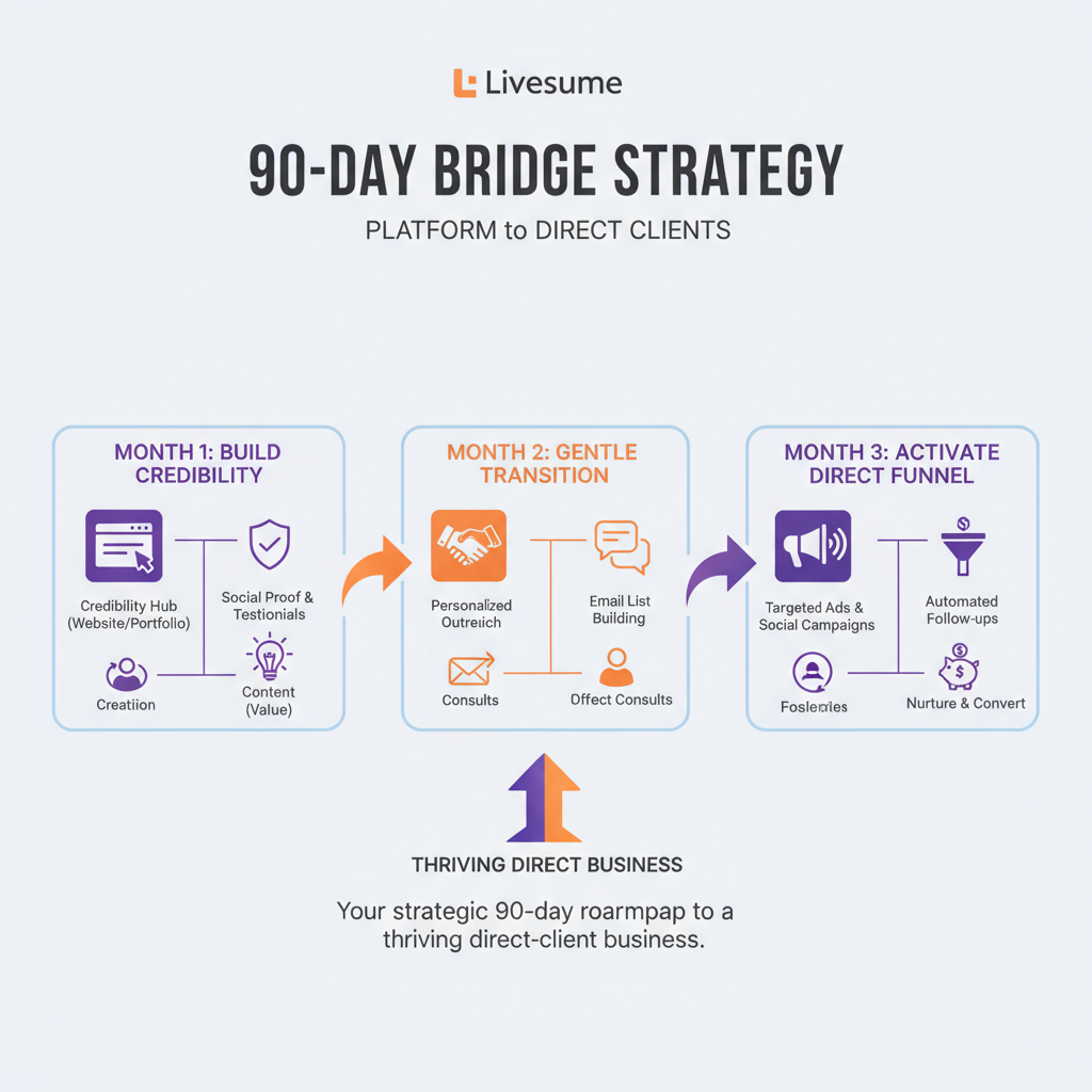 A flowchart showing the 90-day transition from platform to direct client.