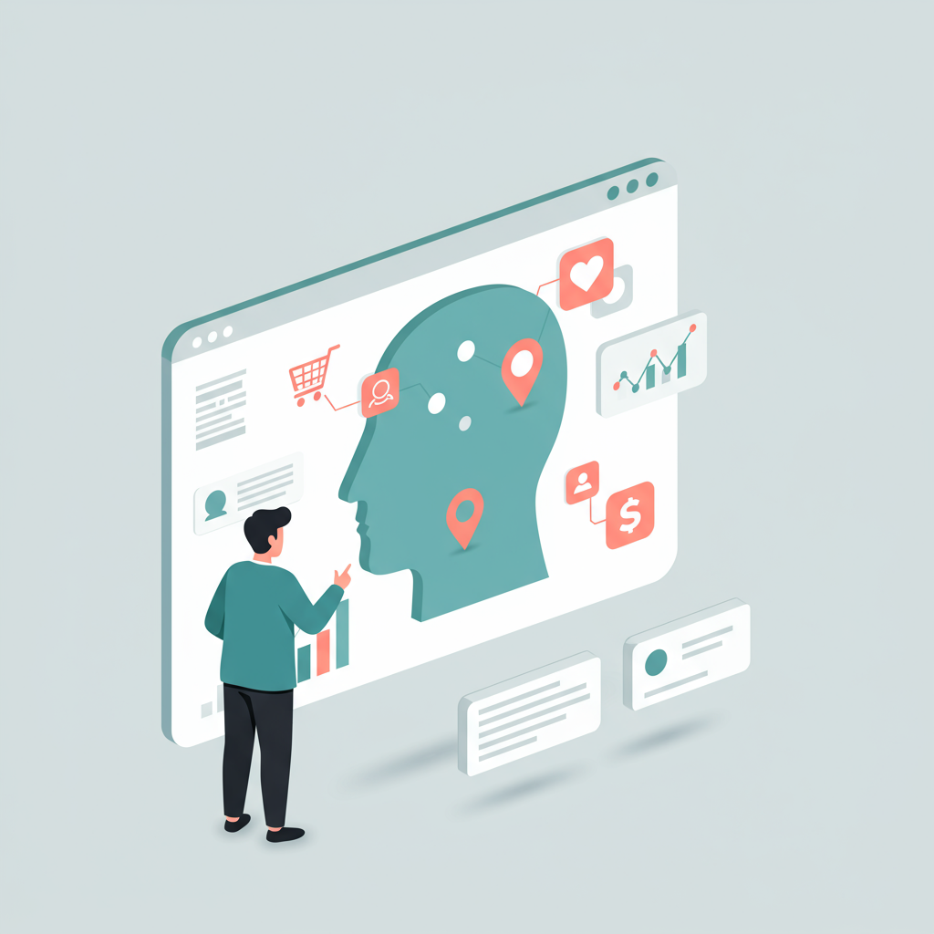A person looking at a screen displaying a detailed customer persona with various data points and insights.