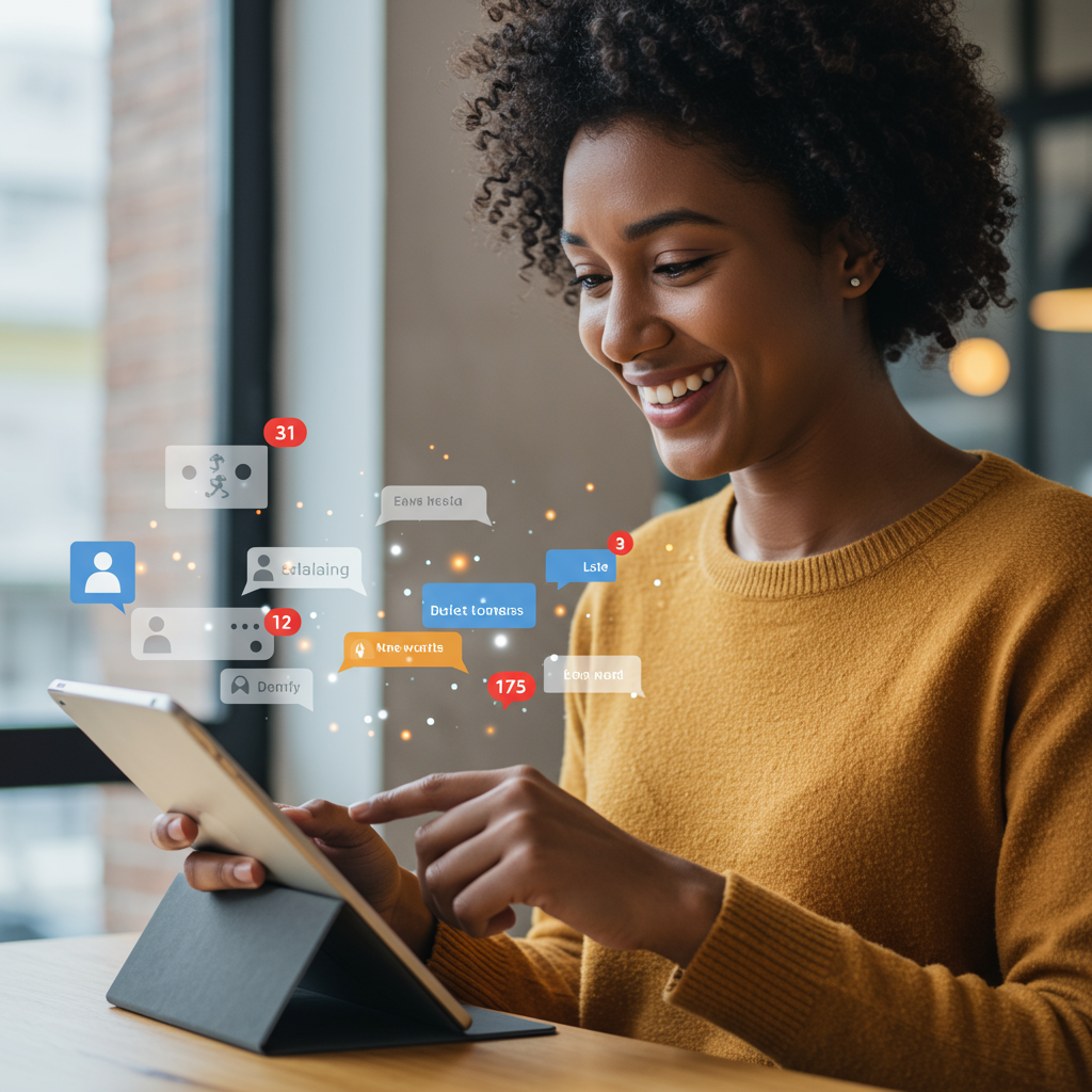 Person actively engaging with comments and messages on social media