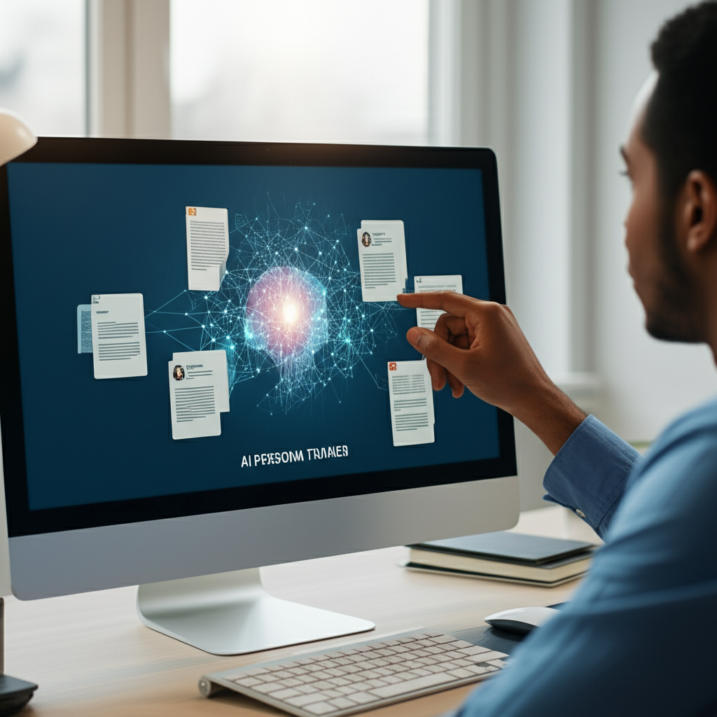 An illustration showing data being fed into an AI brain, representing Argil.ai creating a personal AI persona.