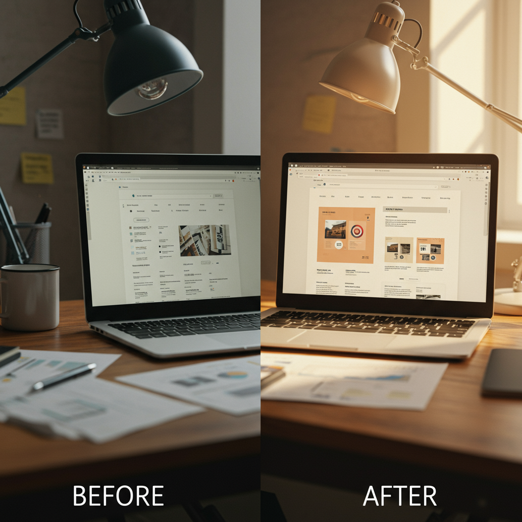 A before and after comparison of a generic services page versus a productized service page.
