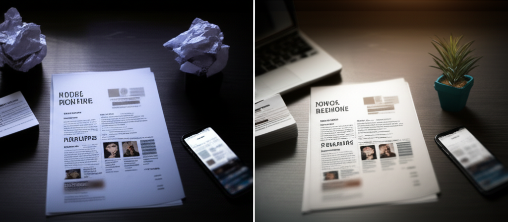 A 'before' and 'after' comparison of a professional's online presence, showing the shift from fragmented to focused.