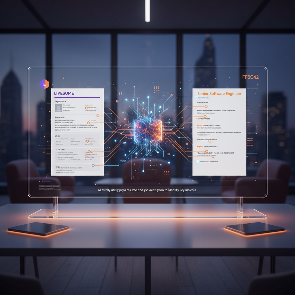 An AI analyzing a resume and a job description side-by-side.