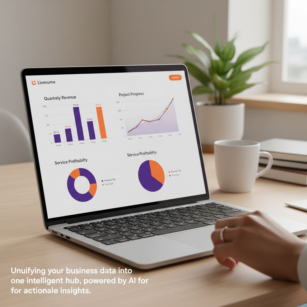 An AI-powered dashboard showing business analytics and insights.