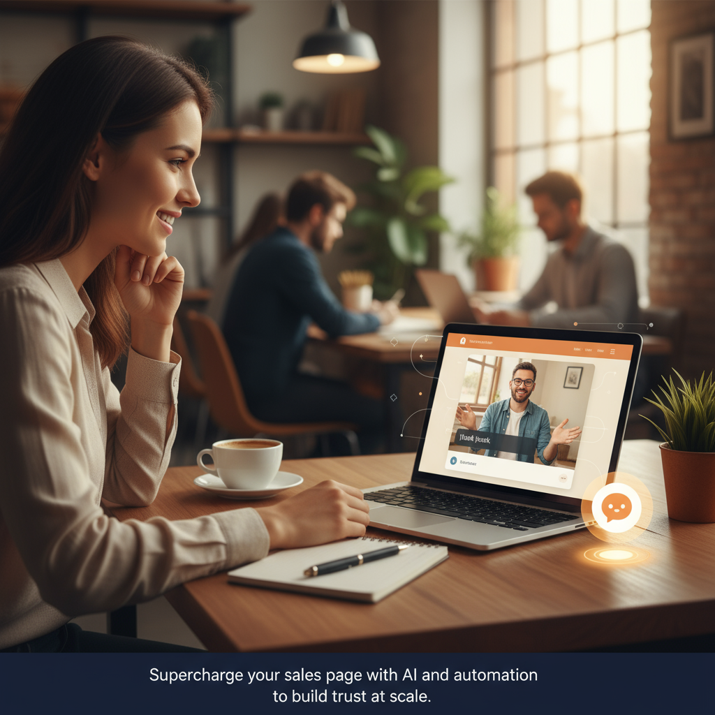 A person interacting with an AI-powered professional webpage.