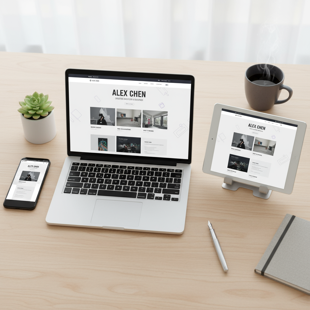 A professional portfolio website on a laptop screen