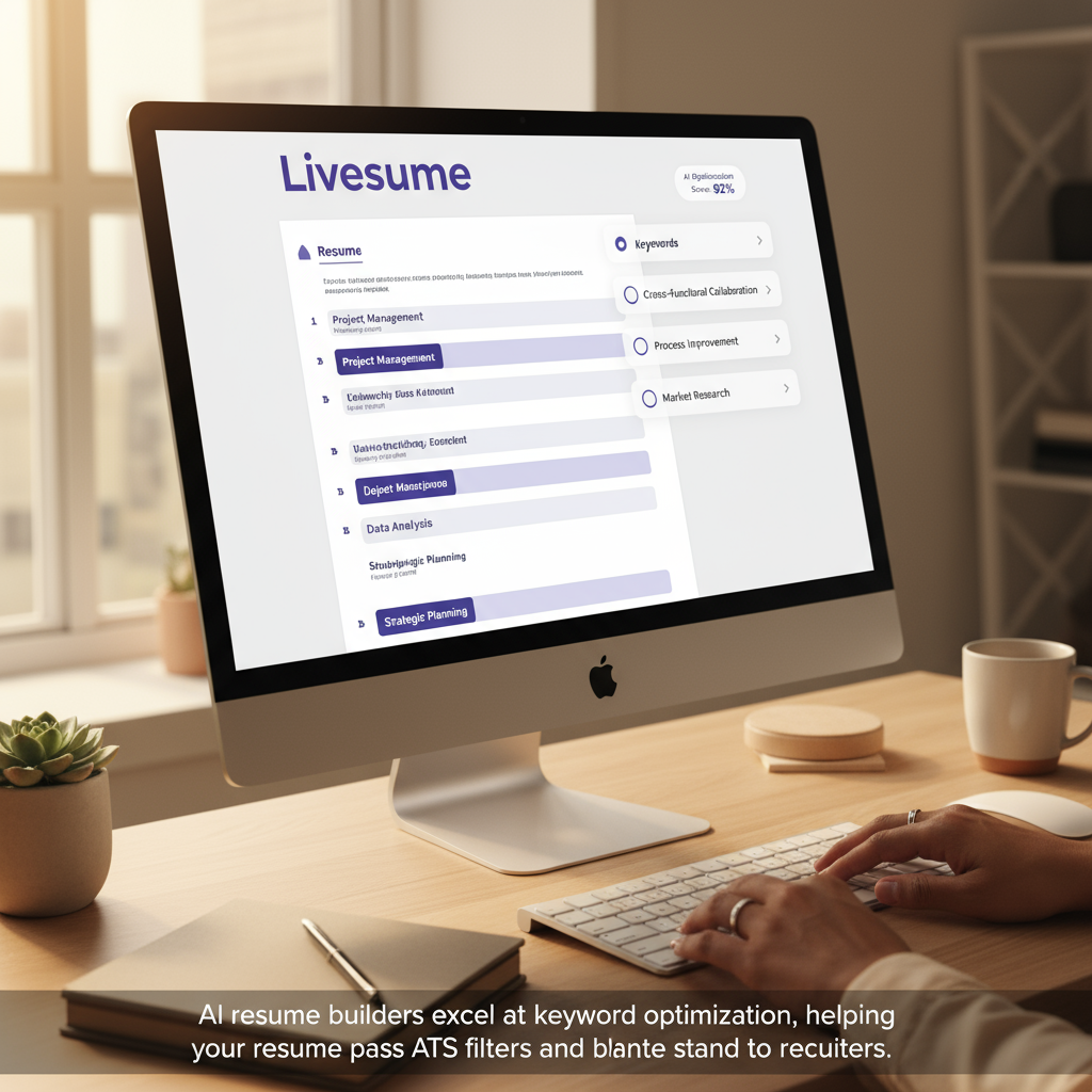 An AI interface analyzing and optimizing a resume for keywords.