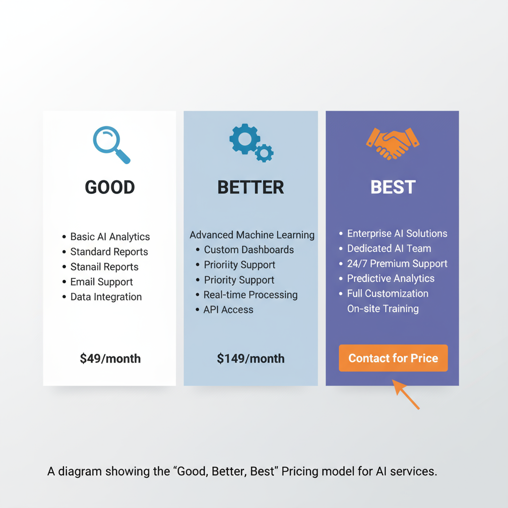 A diagram showing the 'Good, Better, Best' pricing model for AI services.