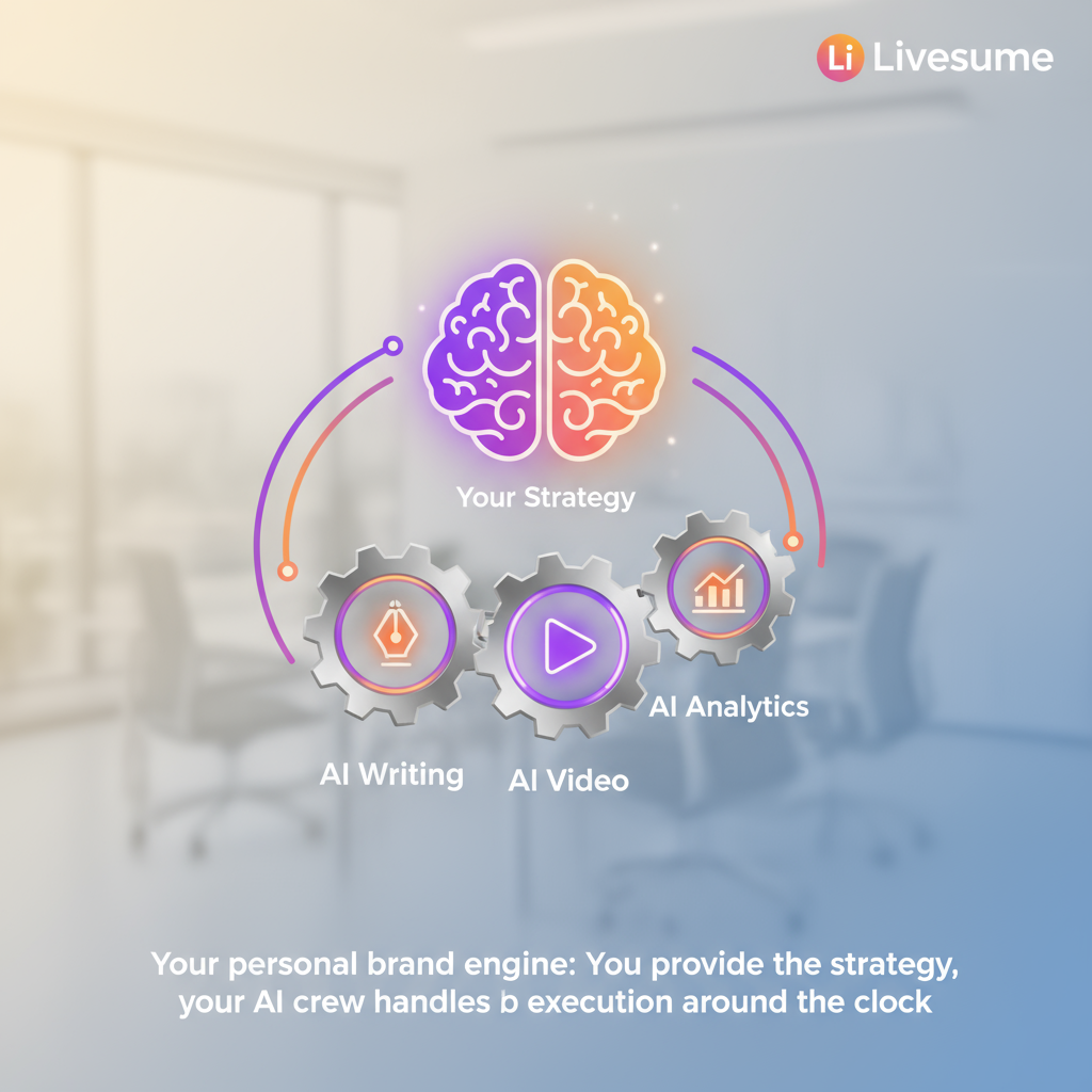 An illustration of an automated system with gears and AI icons working together.