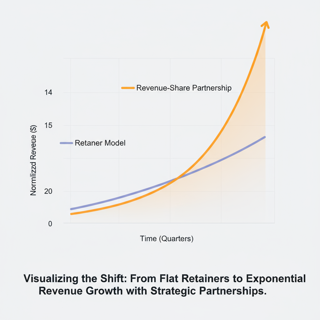 A chart showing growth from a retainer model to a revenue-share partnership.