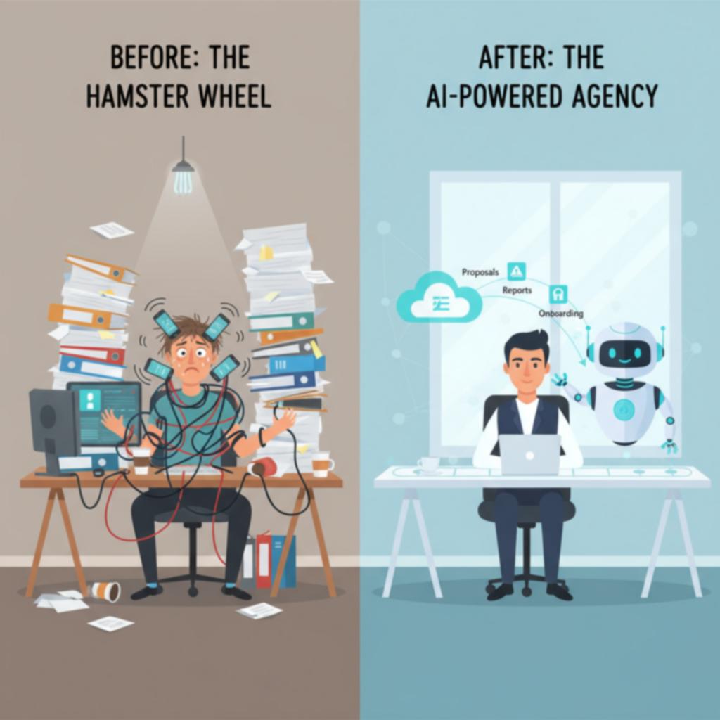 A diagram showing AI tools automating freelance workflows.