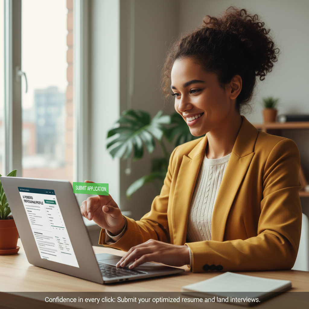 A person confidently clicking submit on their job application.