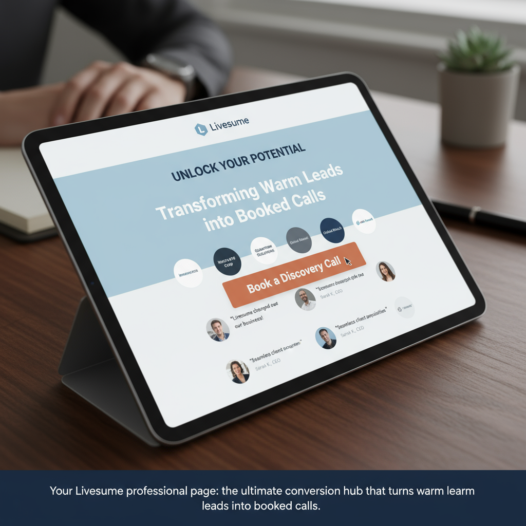 A professional Livesume page showcasing a consultant's services and call-to-action.