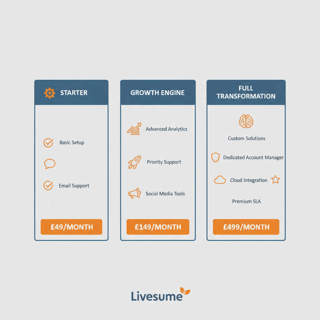 A diagram showing three tiered pricing packages for a freelance service.