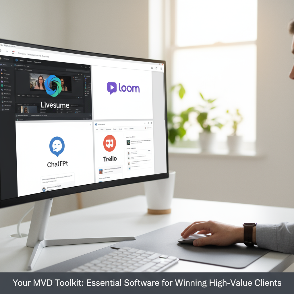 Logos of essential tools for creating an MVD: Livesume, Loom, ChatGPT, and Trello.