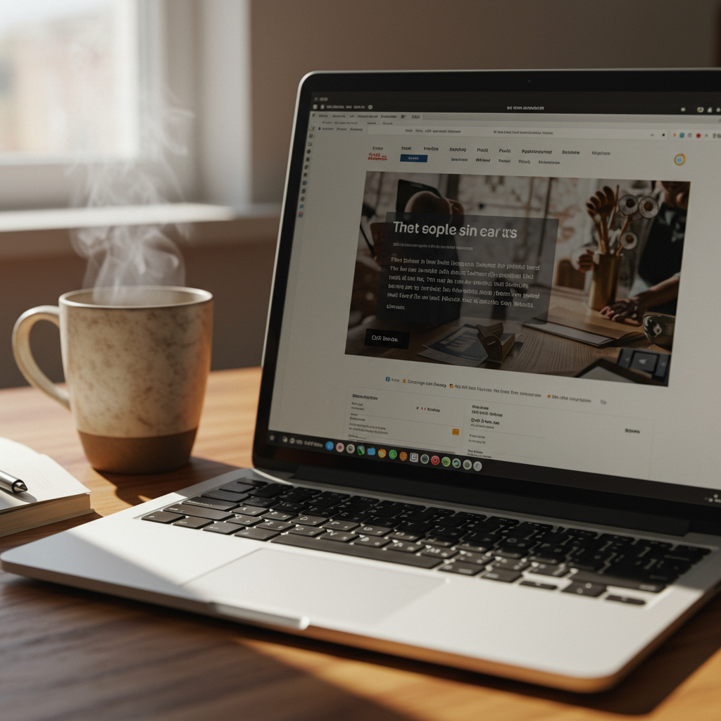 A professional personal website shown on a laptop screen