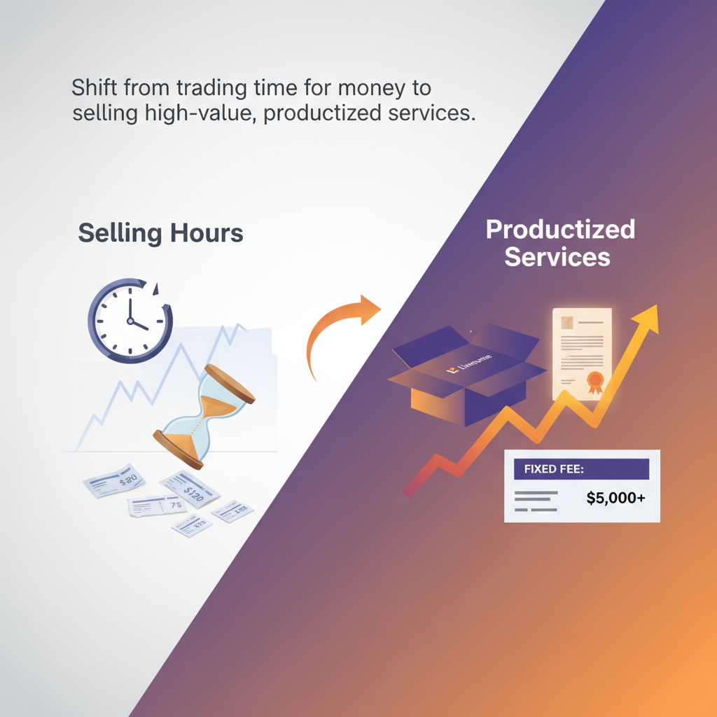 A visual comparison of selling hours versus a productized service package.