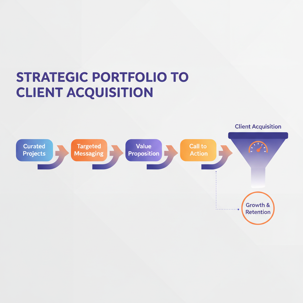 A strategic diagram showing how a portfolio connects to client acquisition.