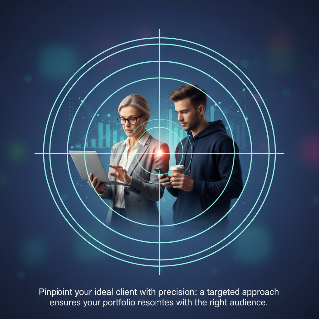 A target graphic with a specific client persona in the center.