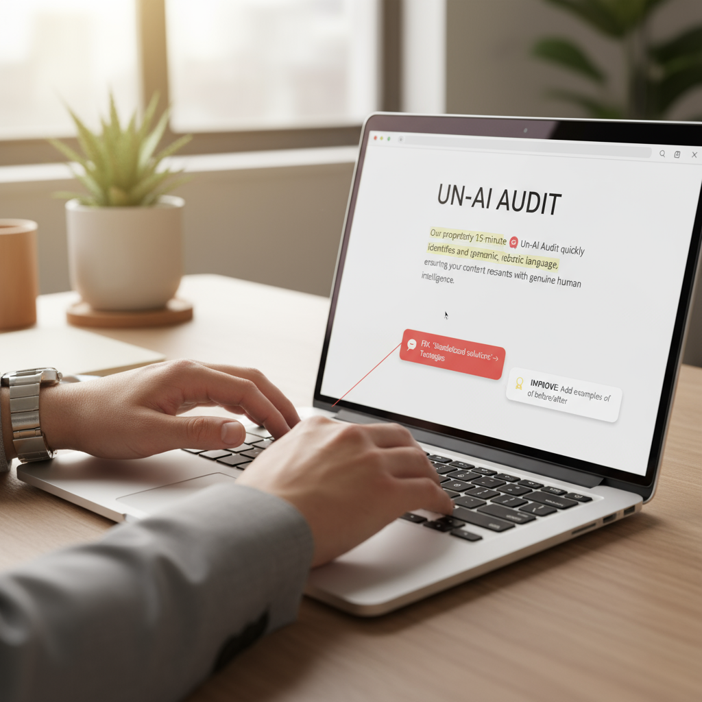 hands typing on laptop, editing service page