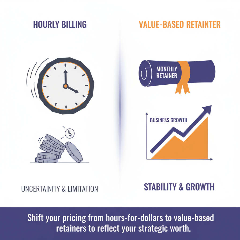 A visual comparison of a freelance marketer's scattered projects versus a fractional CMO's integrated strategic role.